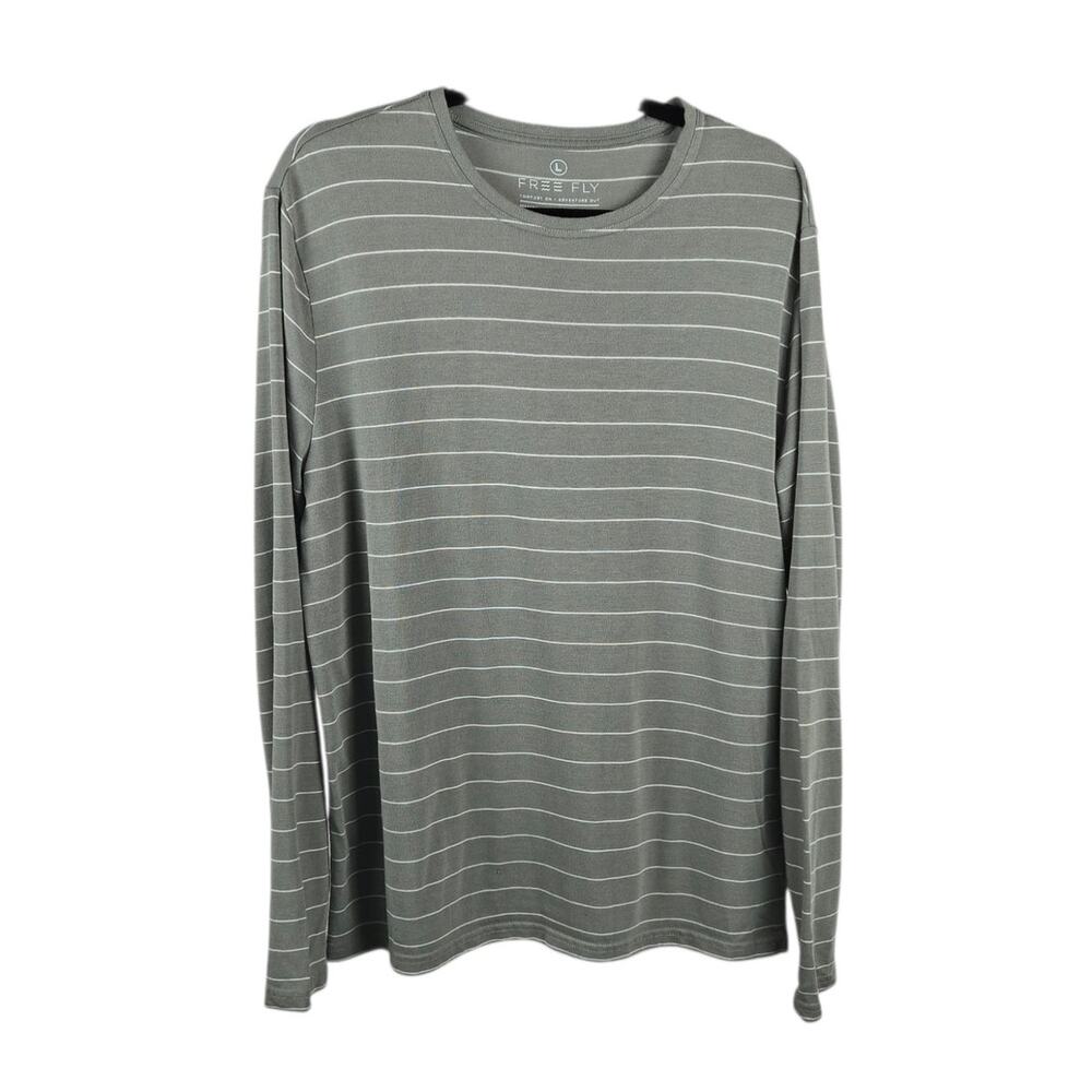Free Fly Apparel Men's Bamboo Shoreline Long Sleeve Tee Shirt Green Stripe Large